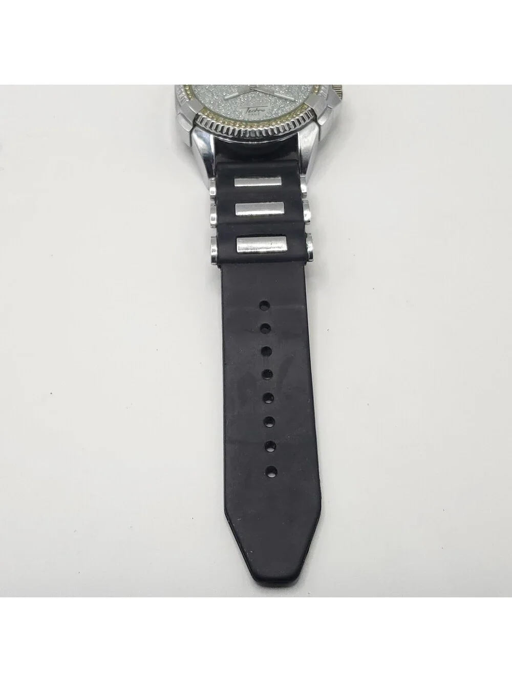 Techno Pave Mens Watch Silver Dial 45mm New Battery